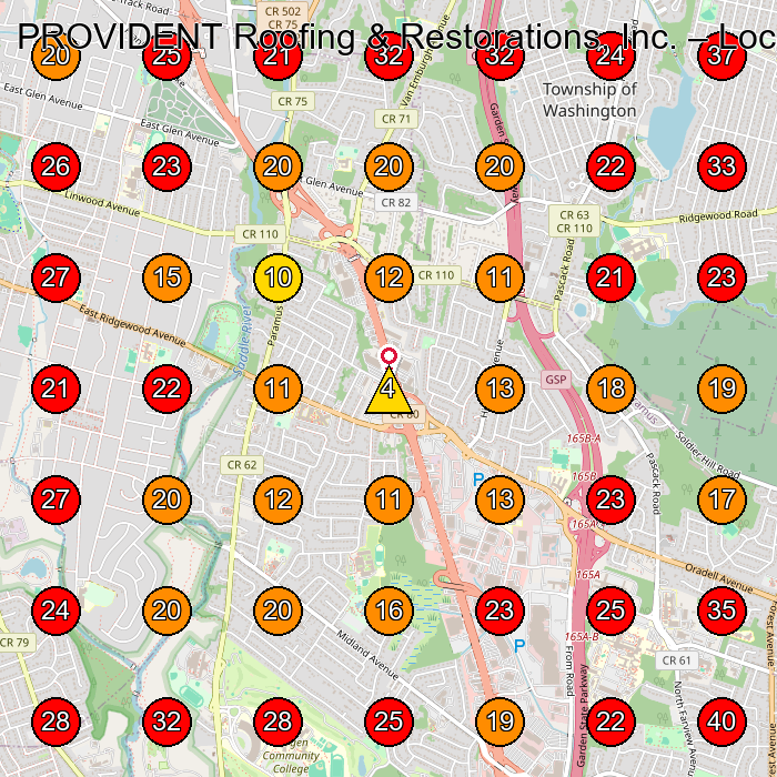 PROVIDENT Roofing & Restorations, Inc. GeoGrid visibility map for Roofing Contractor in Ridgewood